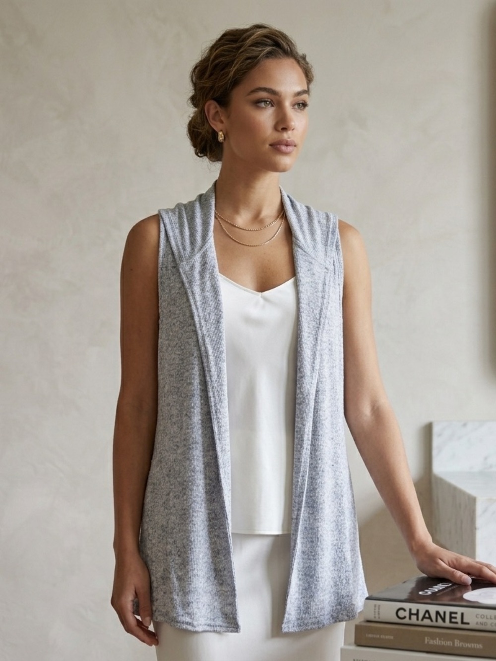 Trisha Tyler Sleeveless Cardigan Vest Heather Gray Linen Blend Size 2X